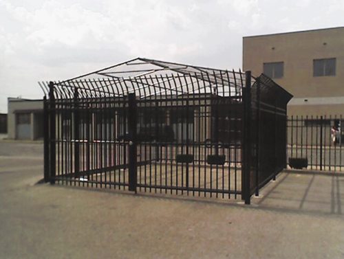 Ameristar Invincible Style Steel Picket Custom Vehicle Port Lined With Sheet Metal - Front View