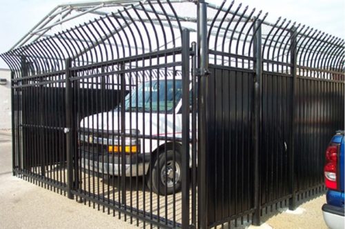 Ameristar Invincible Style Steel Picket Custom Vehicle Port Lined With Sheet Metal