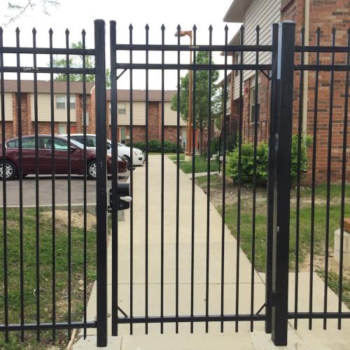Ameristar Montage 3-Rail Pressed Point Steel Picket Pedestrian Gate and Fence