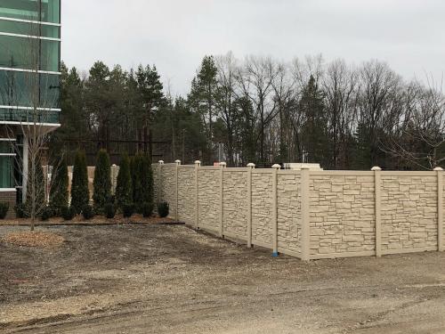 Bufftech Molded Allegheny Style Beige Vinyl Fence With Step Down Installation Due To Grading