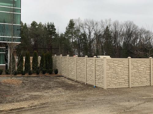 Bufftech Molded Allegheny Style Beige Vinyl Fence With Step Down Installation Due To Grading