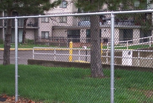 Commercial Black Vinyl Mini Chain Link Fence On Galvanized Posts and Top Rail
