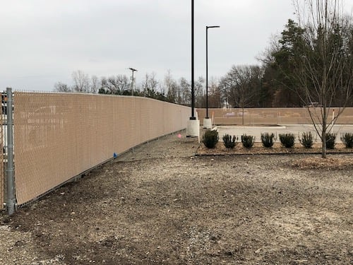 Commercial Chain Link Fence with Bottom Locking Beige Slats (2)