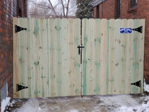 Solid Board Dogear Premium Treated Double Swing Driveway Privacy Gate - Exterior View With Cover Board On Square Post