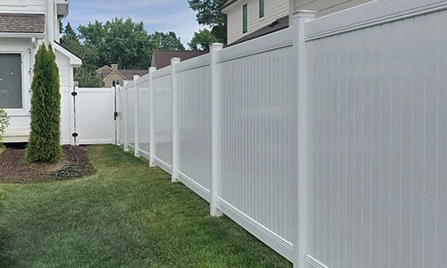 White Lexington Vinyl Privacy Fence With Pedestrian Gate - Interior View